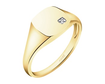9 K Rhodium-Plated Yellow Gold Signet Ring with Diamond - 0,004 ct - fineness 9 K