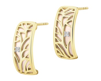 585 Yellow And White Gold Plated Earrings with Diamonds - 0,01 ct - fineness 585
