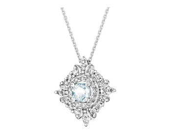 14 K Rhodium-Plated White Gold Necklace with Diamonds - fineness 14 K