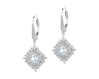 14 K Rhodium-Plated White Gold Earrings with Diamonds - fineness 14 K