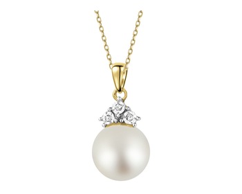 14 K Rhodium-Plated Yellow Gold Pendant with Diamonds - fineness 14 K