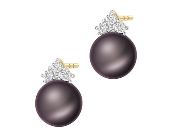 14 K Rhodium-Plated Yellow Gold Earrings  - fineness 14 K