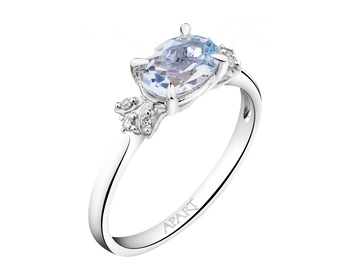 14 K Rhodium-Plated White Gold Ring with Diamonds - fineness 14 K