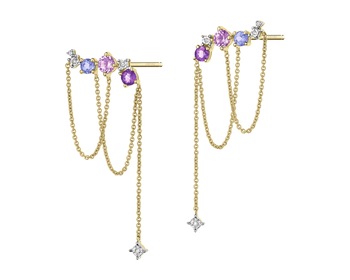 9 K Rhodium-Plated Yellow Gold Dangling Earring with Diamonds - fineness 9 K