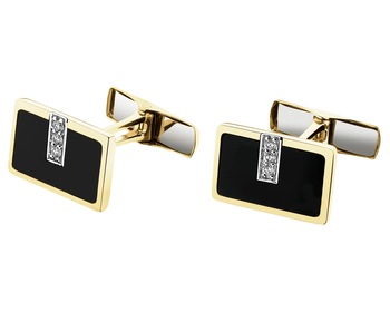 14 K Rhodium-Plated Yellow Gold Cufflink with Diamonds - fineness 14 K