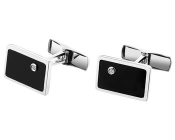 14 K Rhodium-Plated White Gold Cufflink with Diamonds - fineness 14 K