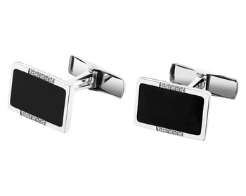 14 K Rhodium-Plated White Gold Cufflink with Diamonds - fineness 14 K