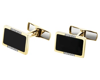 14 K Rhodium-Plated Yellow Gold Cufflink with Diamonds - fineness 14 K