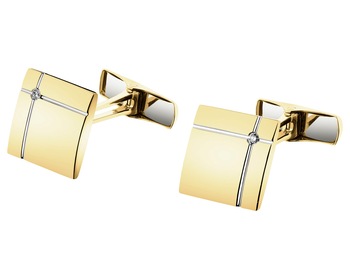 14 K Rhodium-Plated Yellow Gold Cufflink with Diamonds - 0,02 ct - fineness 14 K