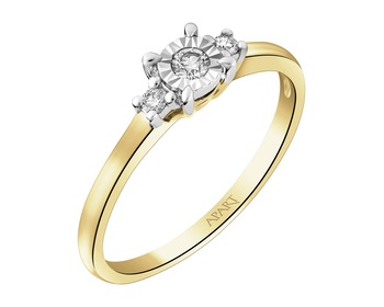 585 Yellow And White Gold Plated Ring with Diamonds - 0,08 ct - fineness 585
