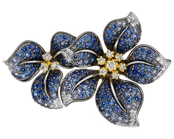 750 White Gold Rhodium-Plated And Ruthenium-Plated And Yellow Gold Brooch  - fineness 750