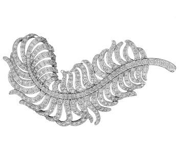 18 K Rhodium-Plated White Gold Brooch with Diamonds - 5,15 ct - fineness 18 K