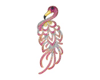 750 White Gold Gilded With Rose Gold And Yellow Gold Rhodium-Plated Brooch - fineness 750