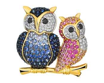 18 K Rhodium-Plated Yellow Gold Brooch - fineness 18 K