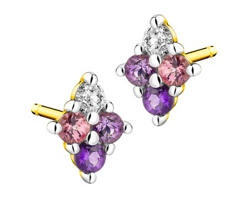 9 K Rhodium-Plated Yellow Gold Earrings - fineness 9 K