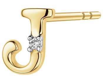 9 K Rhodium-Plated Yellow Gold Earring with Diamond - 0,004 ct - fineness 9 K