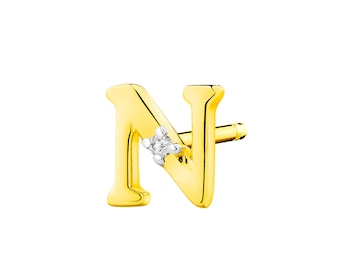 9 K Rhodium-Plated Yellow Gold Earring with Diamond - 0,004 ct - fineness 9 K