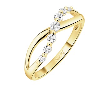 9 K Rhodium-Plated Yellow Gold Ring with Diamonds - 0,02 ct - fineness 9 K