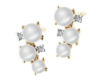 14 K Rhodium-Plated Yellow Gold Earrings - fineness 14 K