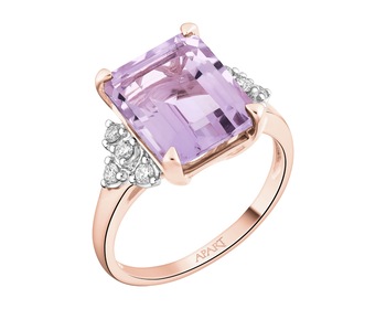 14 K Rhodium Plated Rose Gold Ring - fineness 14 K