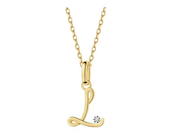 9 K Rhodium-Plated Yellow Gold Pendant with Diamond - 0,003 ct - fineness 9 K