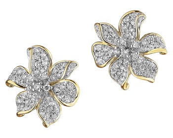 14 K Rhodium-Plated Yellow Gold Earrings with Diamonds - 0,60 ct - fineness 14 K
