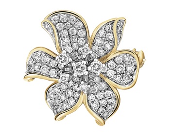 14 K Rhodium-Plated Yellow Gold Brooch with Diamonds - 1,00 ct - fineness 14 K