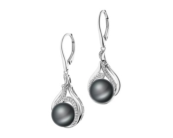 18 K Rhodium-Plated White Gold Dangling Earring  - fineness 18 K