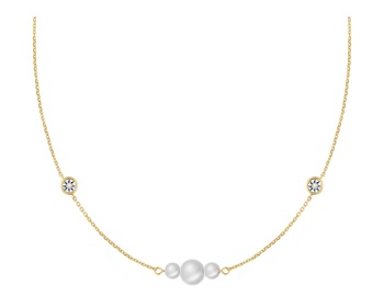 Yellow and white gold Pearl Necklace - fineness 585