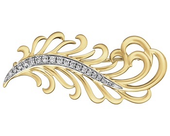 14 K Rhodium-Plated Yellow Gold Brooch with Diamonds - 0,10 ct - fineness 14 K