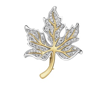 18 K Rhodium-Plated Yellow Gold Brooch with Diamonds - 1,00 ct - fineness 18 K