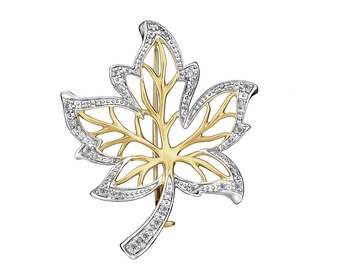 14 K Rhodium-Plated Yellow Gold Brooch with Diamonds - 0,20 ct - fineness 14 K
