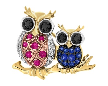 14 K Yellow Gold Vermeil And Ruthenium Plated Brooch - fineness 14 K