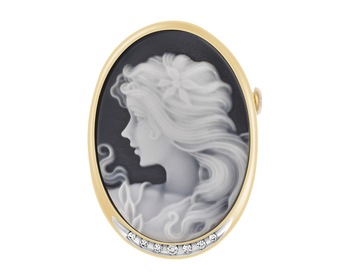 14 K Rhodium-Plated Yellow Gold Brooch - fineness 14 K