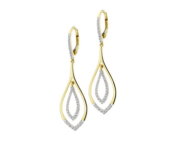 14 K Rhodium-Plated Yellow Gold Dangling Earring with Diamonds - 0,45 ct - fineness 14 K