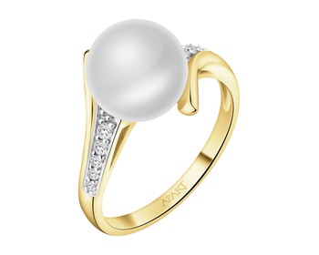 9 K Rhodium-Plated Yellow Gold Ring  - fineness 9 K