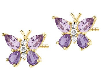 9 K Rhodium-Plated Yellow Gold Earrings - fineness 9 K