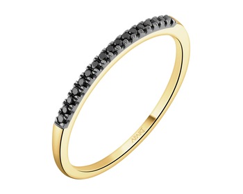 375 Yellow Gold Ruthenium-Plated Band Ring with Black Diamond, Treateds - 0,05 ct - fineness 375