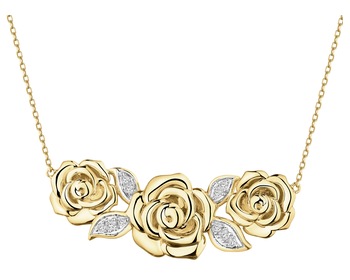 14 K Rhodium-Plated Yellow Gold Necklace with Diamonds - 0,05 ct - fineness 14 K