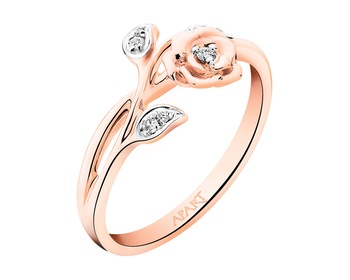 9 K Rhodium Plated Rose Gold Ring with Diamonds - 0,04 ct - fineness 9 K