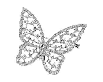 18 K Rhodium-Plated White Gold Brooch with Diamonds - 1,50 ct - fineness 18 K