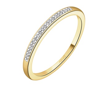 9 K Rhodium-Plated Yellow Gold Ring with Diamonds - 0,04 ct - fineness 9 K