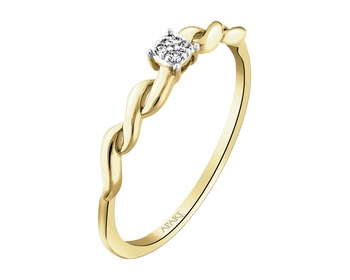 9 K Rhodium-Plated Yellow Gold Ring with Diamonds - 0,02 ct - fineness 9 K