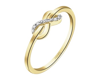 9 K Rhodium-Plated Yellow Gold Ring with Diamonds - 0,03 ct - fineness 9 K