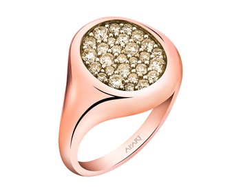 14 K Pink Gold Signet Ring with Champagne Diamonds - 0,55 ct - fineness 14 K