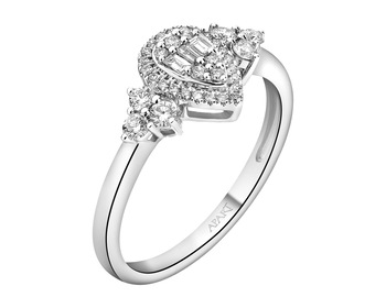 14 K Rhodium-Plated White Gold Ring - 0,35 ct - fineness 14 K