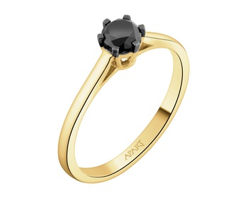 14 K Rhodium-Plated Yellow Gold Ring with Black Diamond, Treated - 0,49 ct - fineness 14 K