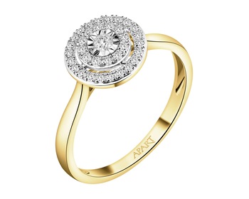 585 Yellow And White Gold Plated Ring with Diamonds - 0,20 ct - fineness 585