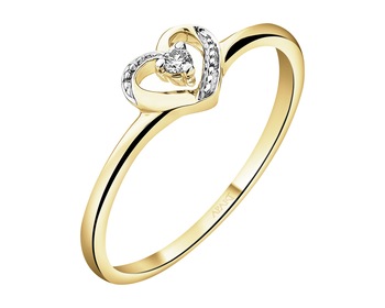9 K Rhodium-Plated Yellow Gold Ring with Diamond - 0,03 ct - fineness 9 K