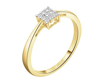 14 K Rhodium-Plated Yellow Gold Ring with Diamonds - 0,09 ct - fineness 14 K